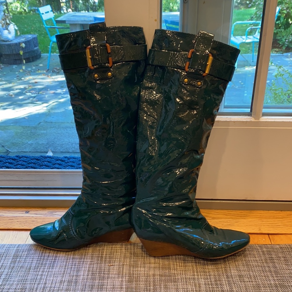 Chloe teal wedge boot 2.5 inch heel. Size 40
